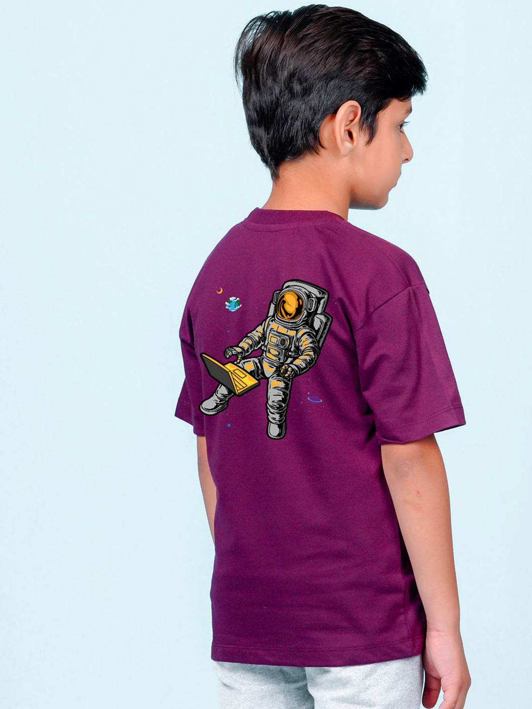 

NUSYL Boys Graphic Printed Oversized T-shirt, Purple