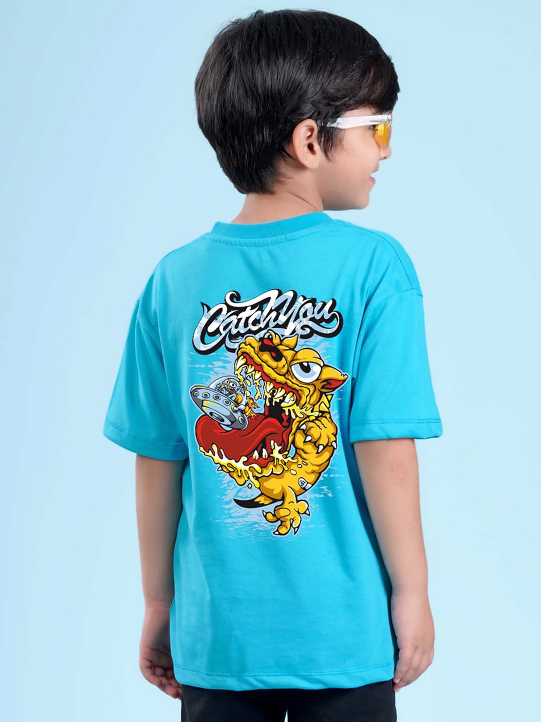 

NUSYL Boys Graphic Printed Oversized T-Shirt, Blue