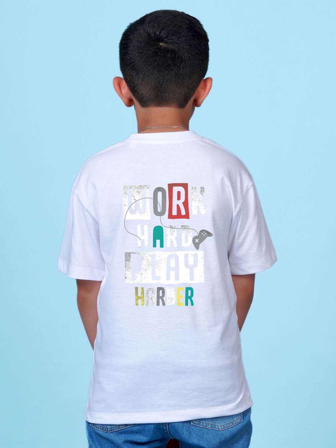 

NUSYL Boys Typography Printed Round Neck Cotton Regular Oversized T-shirt, White