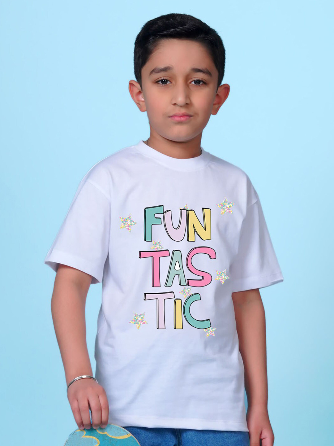 

NUSYL Boys Typography Printed Oversized T-shirt, White