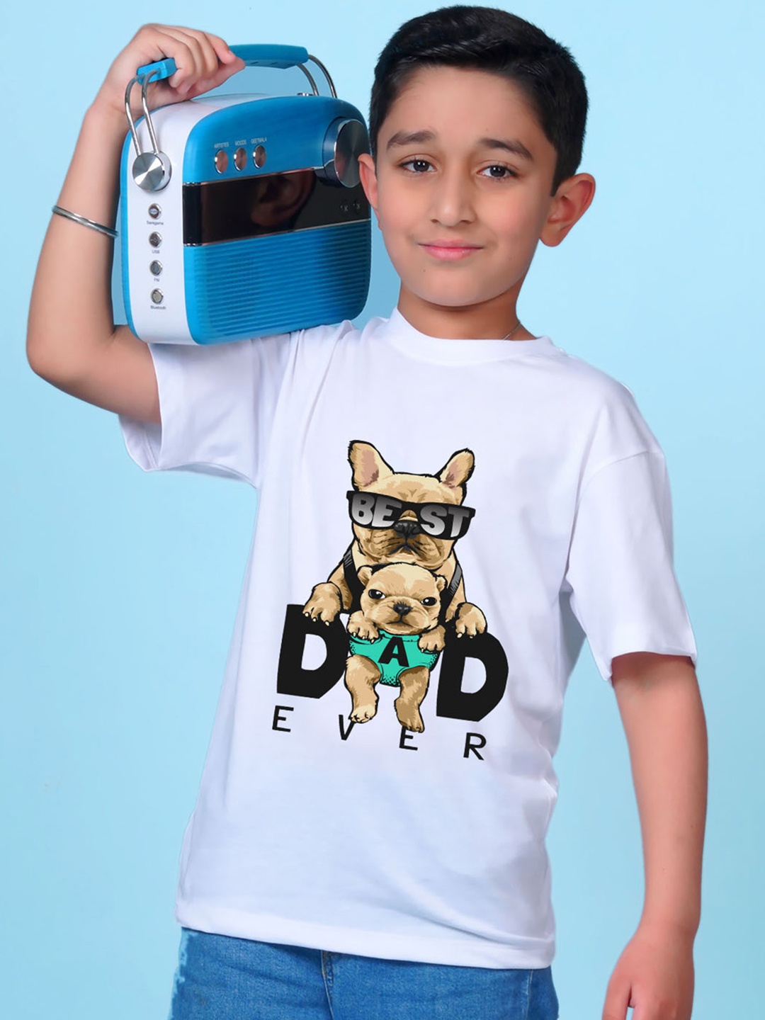 

NUSYL Boys Graphic Printed Drop Shoulder Sleeves Oversized T-shirt, White