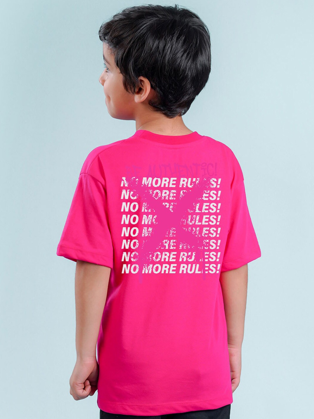 NUSYL Boys Typography Printed Drop Shoulder Sleeves Oversized T-shirt, Pink