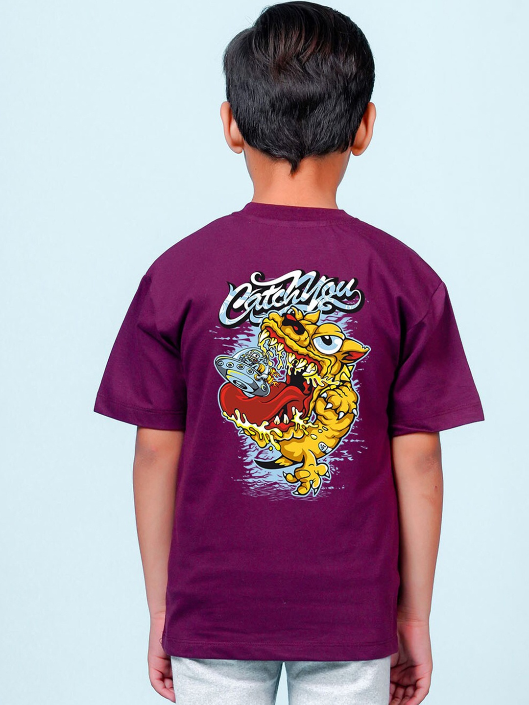 NUSYL Boys Printed Oversized T-shirt, Maroon