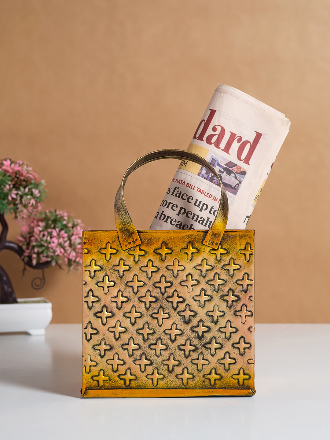 

Golden Peacock Yellow Book Organizer Cum Showpiece