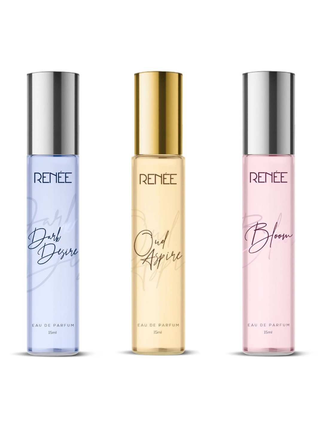 

Renee Women Set of 3 Long-Lasting EDP 15ml each - Bloom + Dark Desire + Oud Aspire, Pink