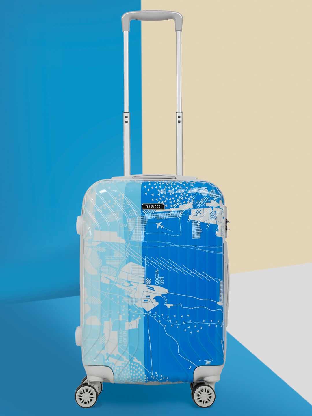 

Teakwood Leathers Printed 360 Degree Rotation Hard Cabin Trolley Bag- 32.2 L, Blue