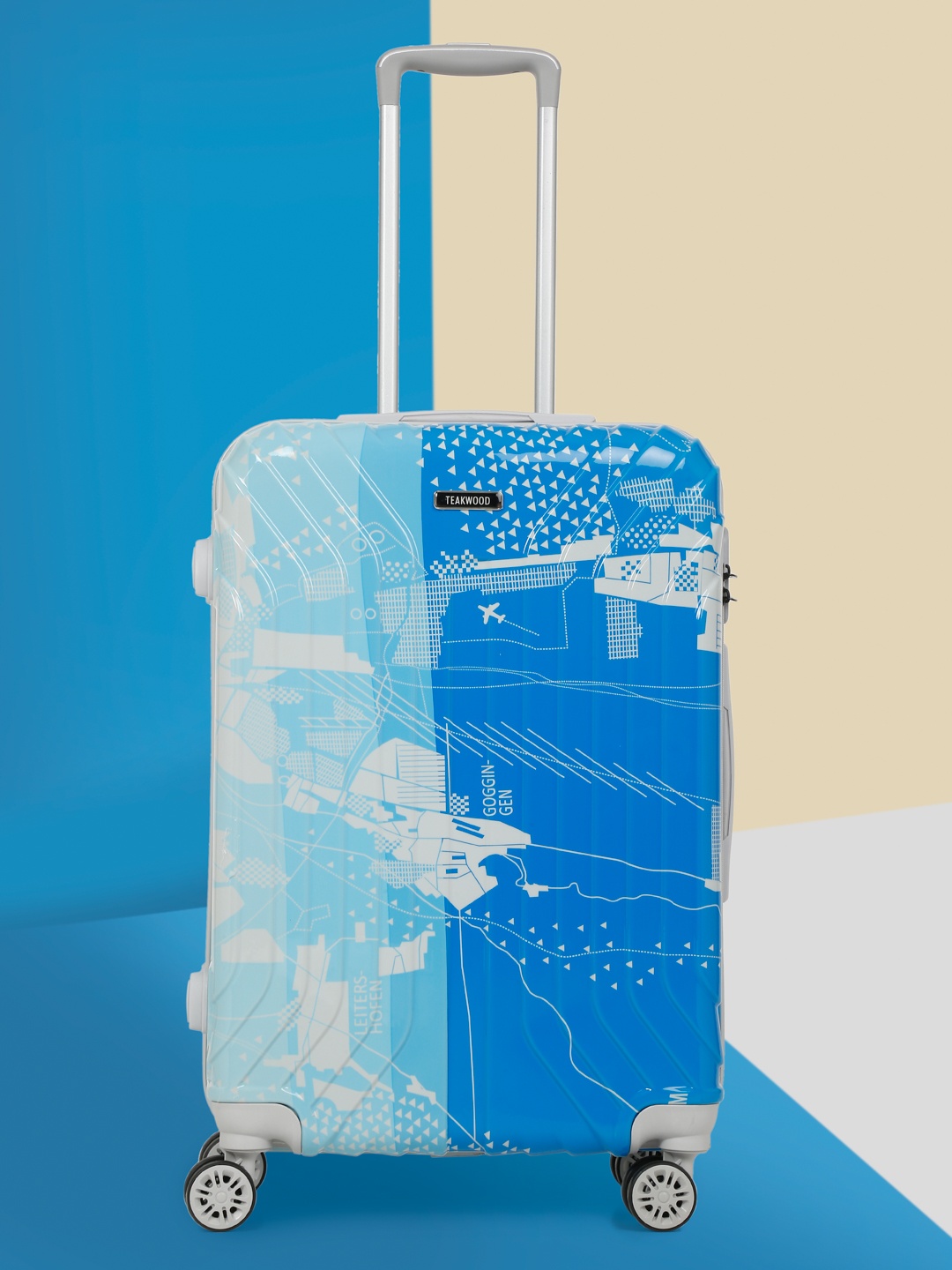 

Teakwood Leathers Printed 360 Degree Rotation Hard Medium Trolley Bag- 54 L, Blue