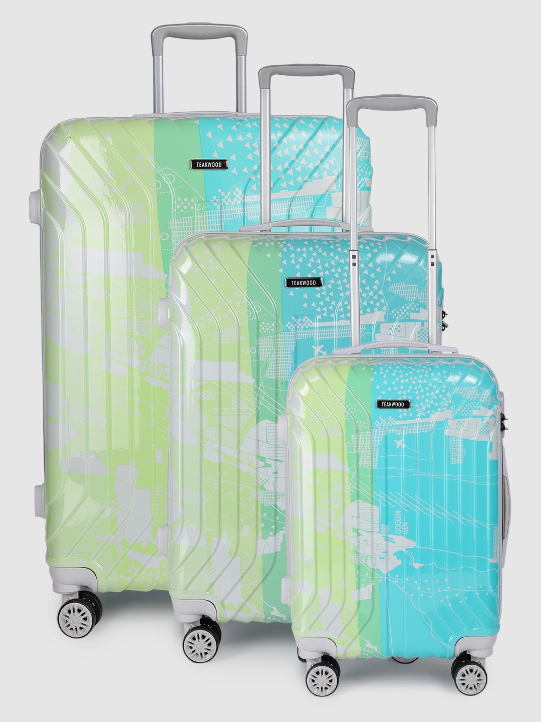 

Teakwood Leathers Set Of 3 Printed 360 Degree Rotation Hard Trolley Bag - 95.5 L, Blue