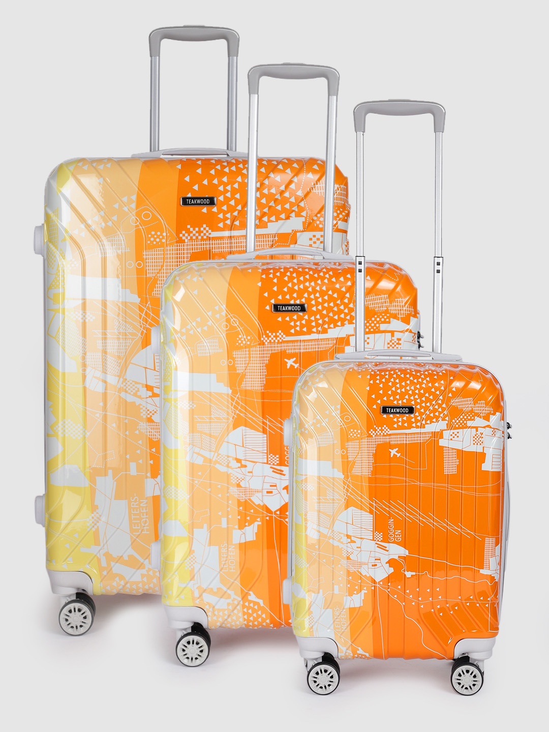 

Teakwood Leathers Set Of 3 Printed 360 Degree Rotation Hard Trolley Bag - 95.5 L, Orange