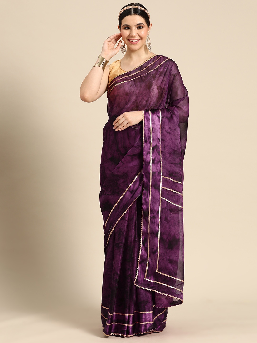 

Tikhi Imli Tie & Dye Gotta Patti Satin Ready to Wear Saree, Magenta