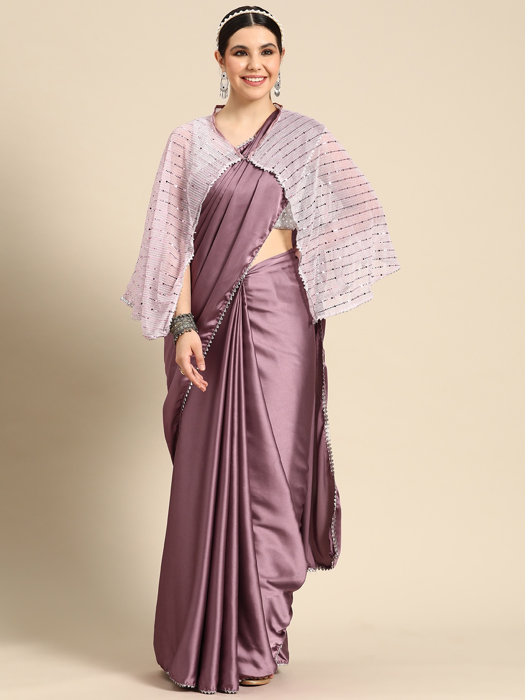 

Tikhi Imli Solid Gotta Patti Satin Saree, Metallic