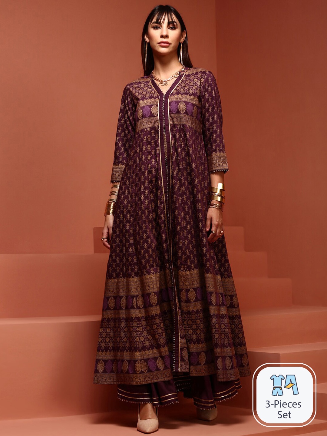 

IMARA Ethnic Motifs Printed Kurta & Sharara With Dupatta, Purple