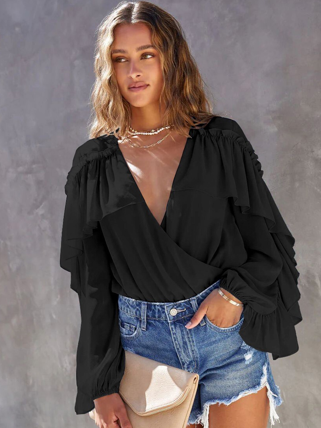 

StyleCast Black Ruffled Bodysuit