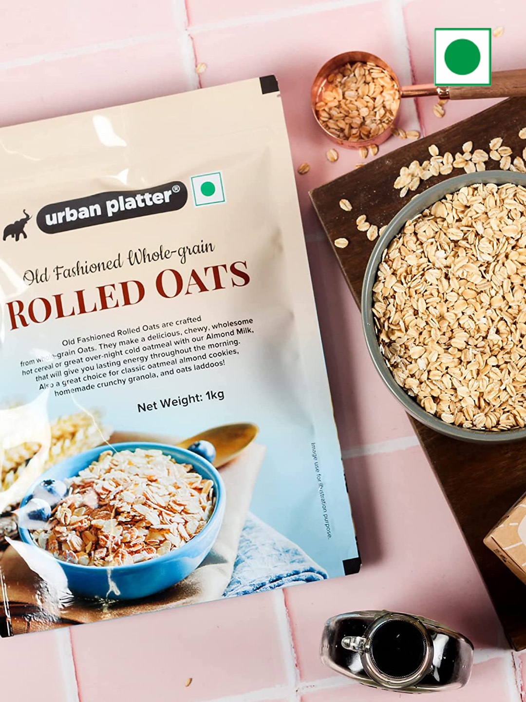 

URBAN PLATTER Premium Quality Rolled Oats - 1kg, Beige