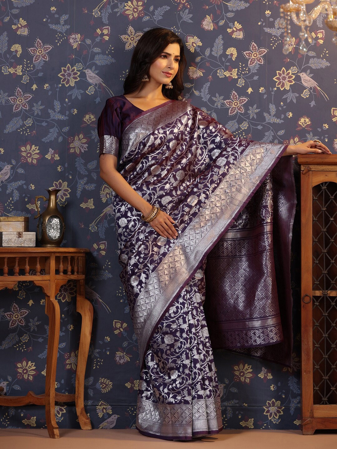 

House of Pataudi Woven Design Pure Silk Banarasi Saree, Blue