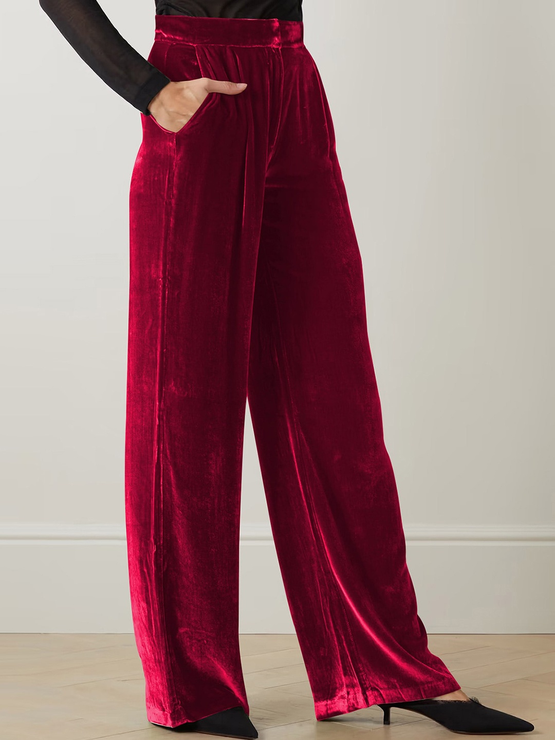 

StyleCast Women Loose Fit High-Rise Parallel Trousers, Red