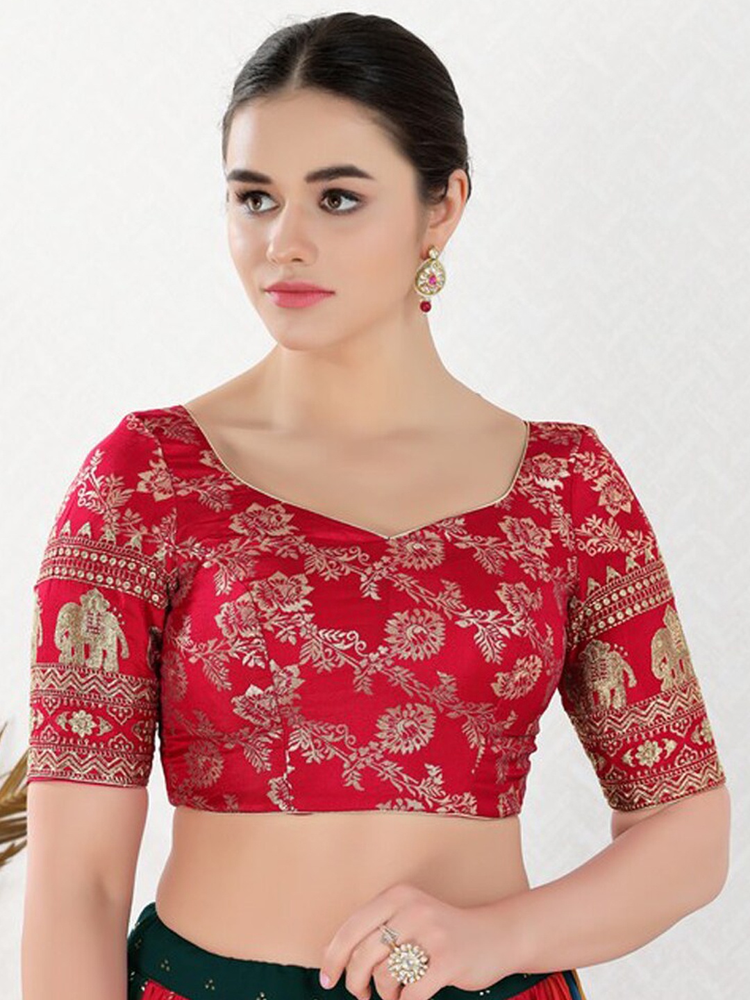

SALWAR STUDIO Floral Woven Design Padded Sequined Saree Blouse, Pink