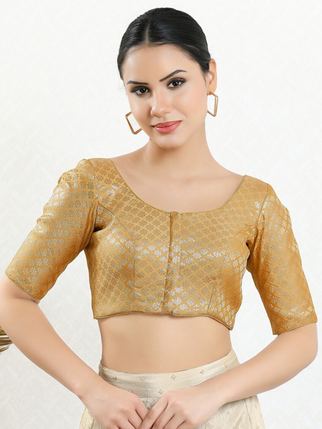 

SALWAR STUDIO Woven Design Saree Blouse, Gold