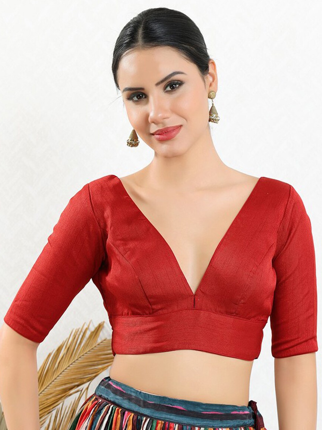 

SALWAR STUDIO Silk Readymade Saree Blouse, Red