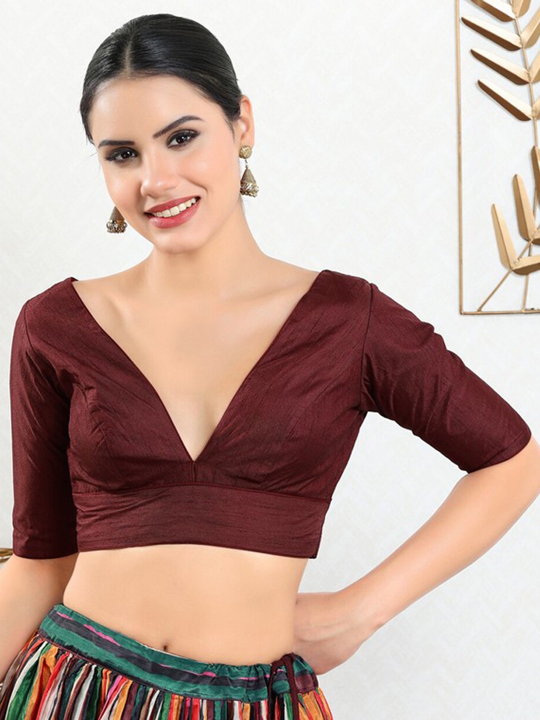 

SALWAR STUDIO Silk Readymade Saree Blouse, Maroon
