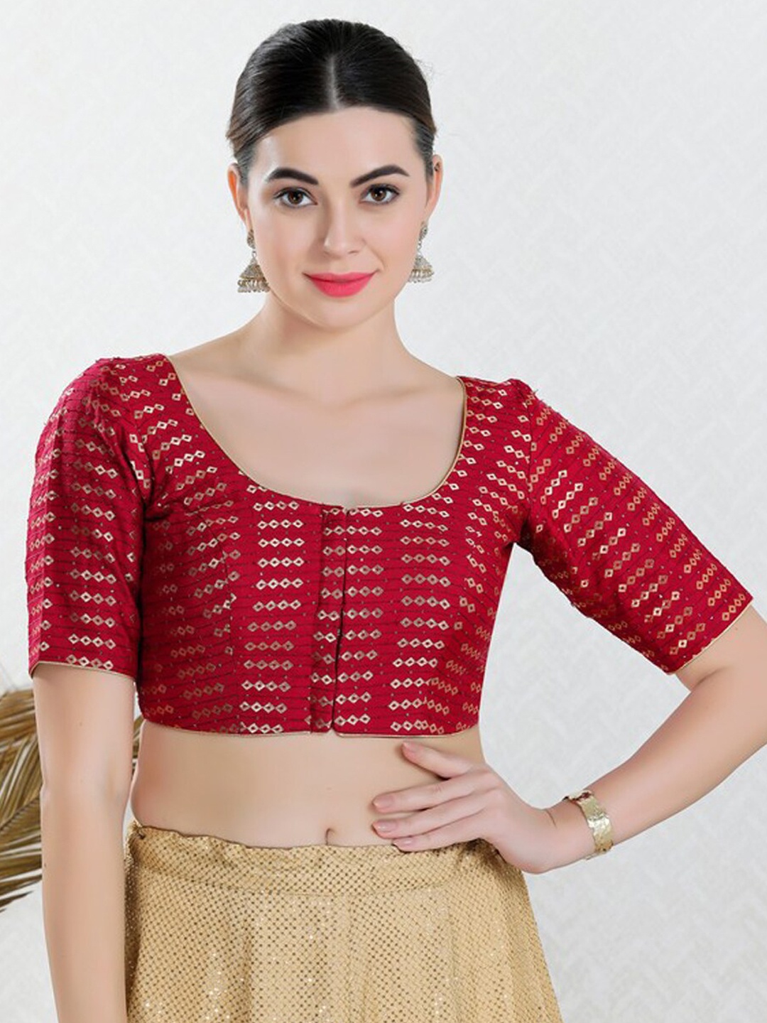 

SALWAR STUDIO Woven Design Brocade Saree Blouse, Maroon