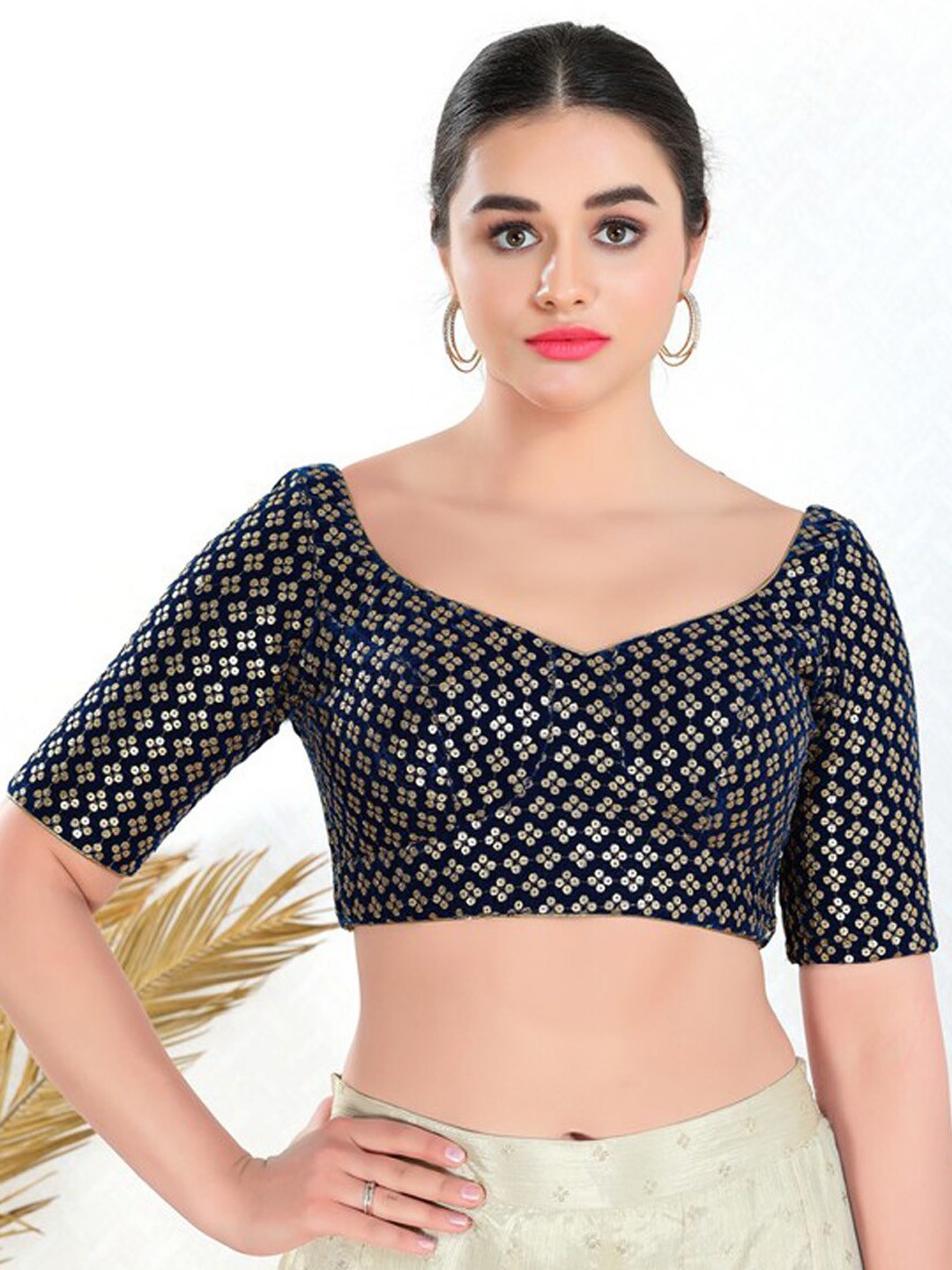 

SALWAR STUDIO Embroidered Saree Blouse, Navy blue