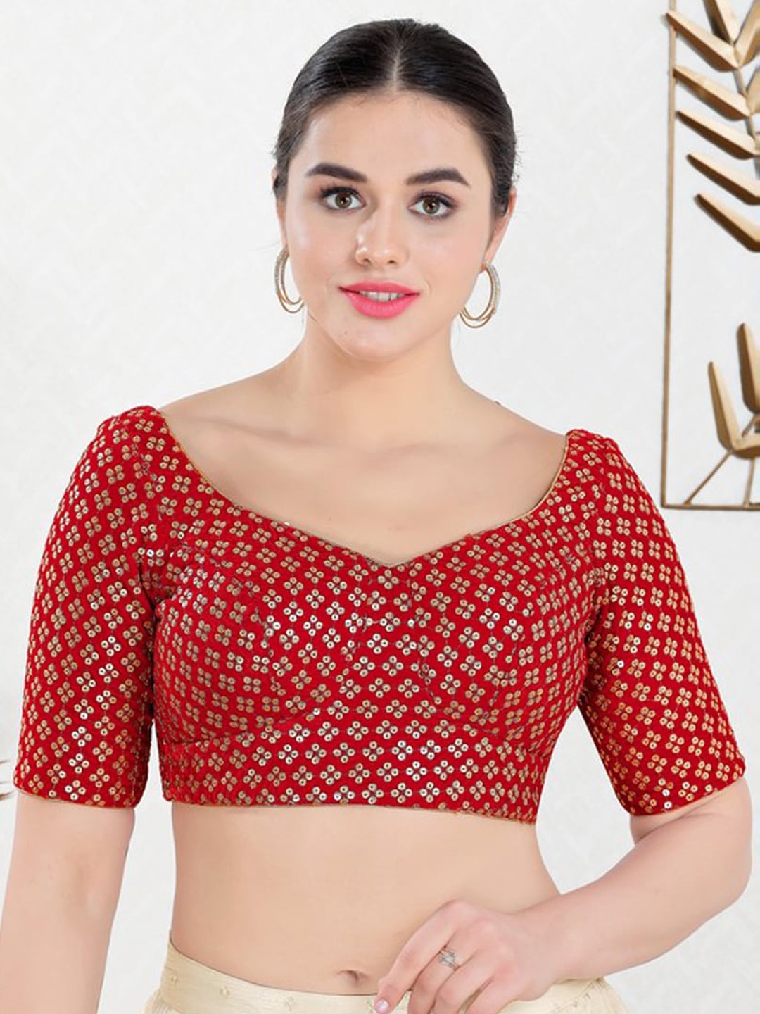 

SALWAR STUDIO Embroidered Saree Blouse, Red