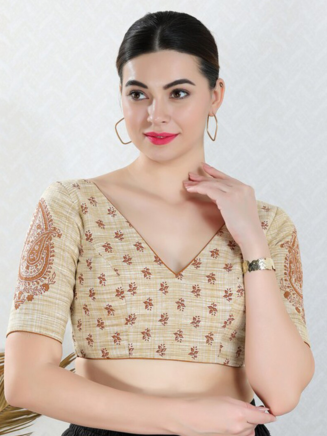 

SALWAR STUDIO Printed Saree Blouse, Beige