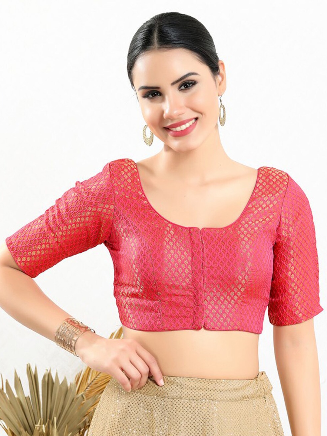 

SALWAR STUDIO Woven Design Brocade Saree Blouse, Pink