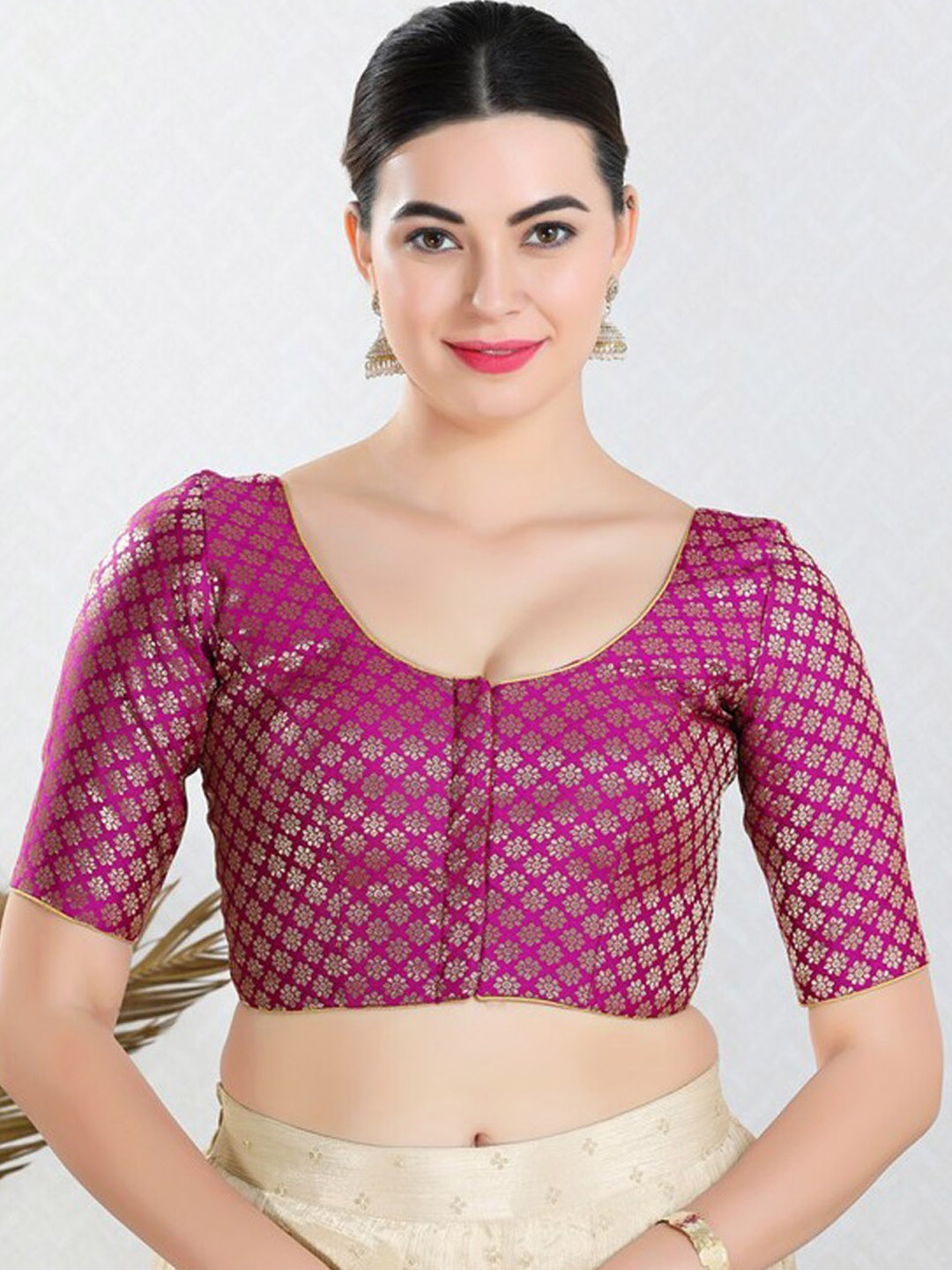 

SALWAR STUDIO Woven Design Brocade Saree Blouse, Purple