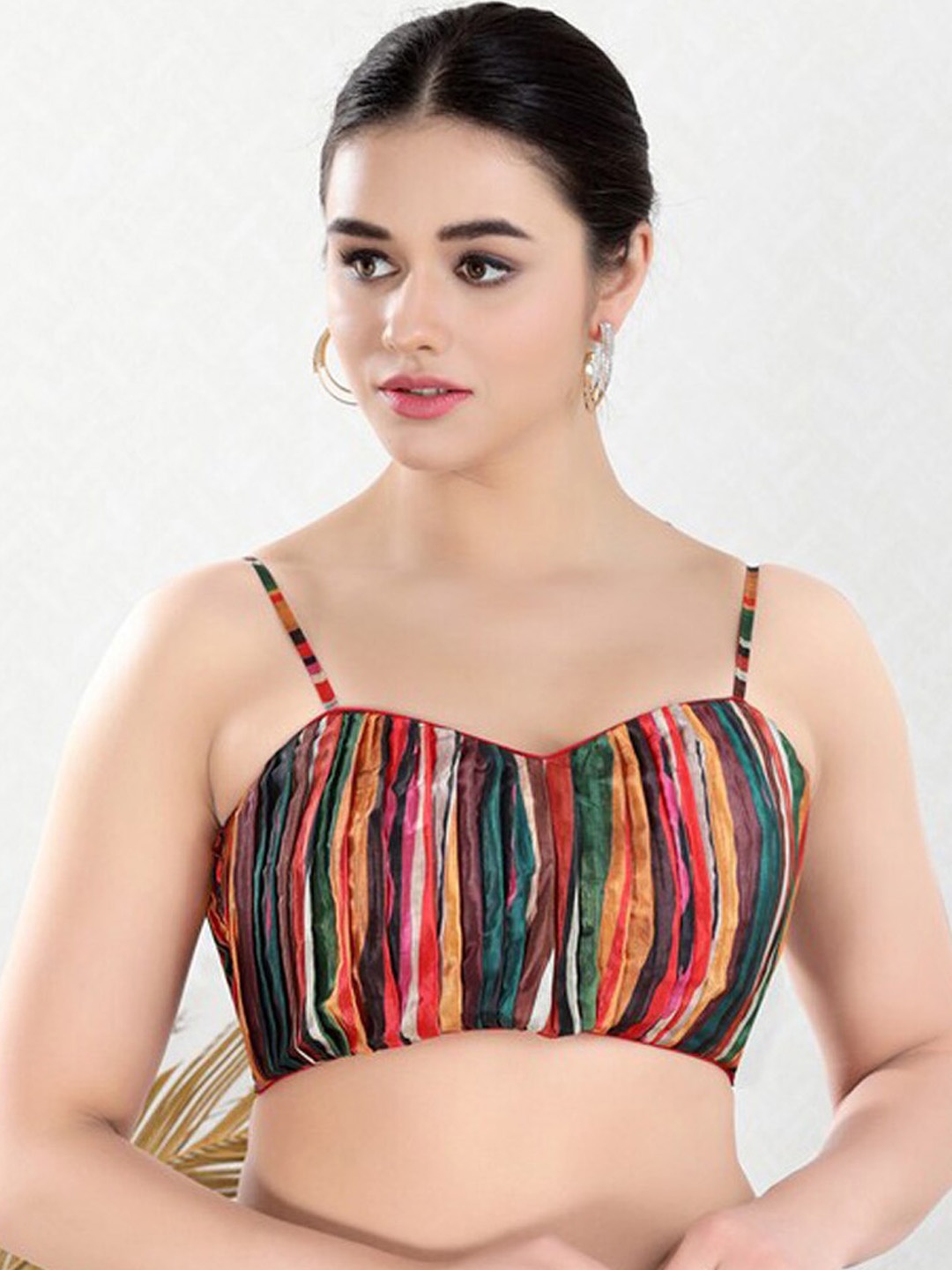 

SALWAR STUDIO Striped Silk Readymade Saree Blouse, Orange