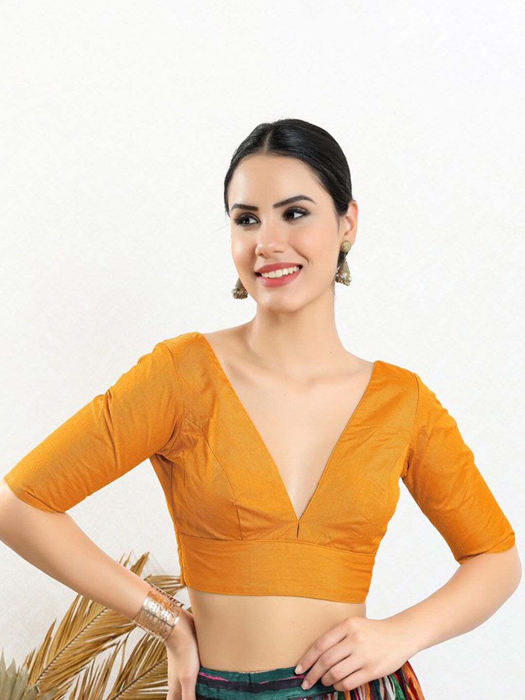

SALWAR STUDIO Silk Readymade Saree Blouse, Mustard