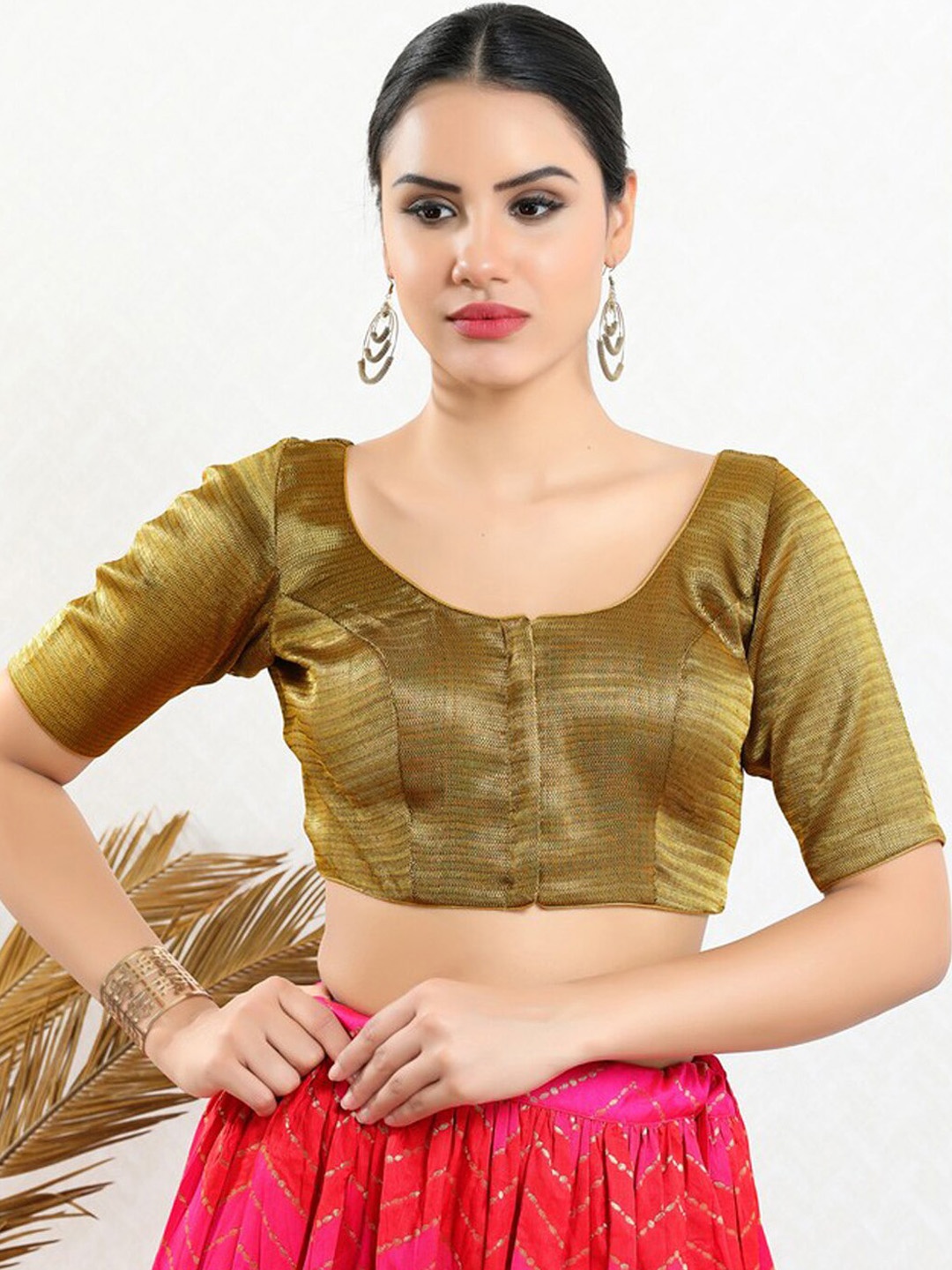 

SALWAR STUDIO Printed Round Neck Saree Blouse, Copper