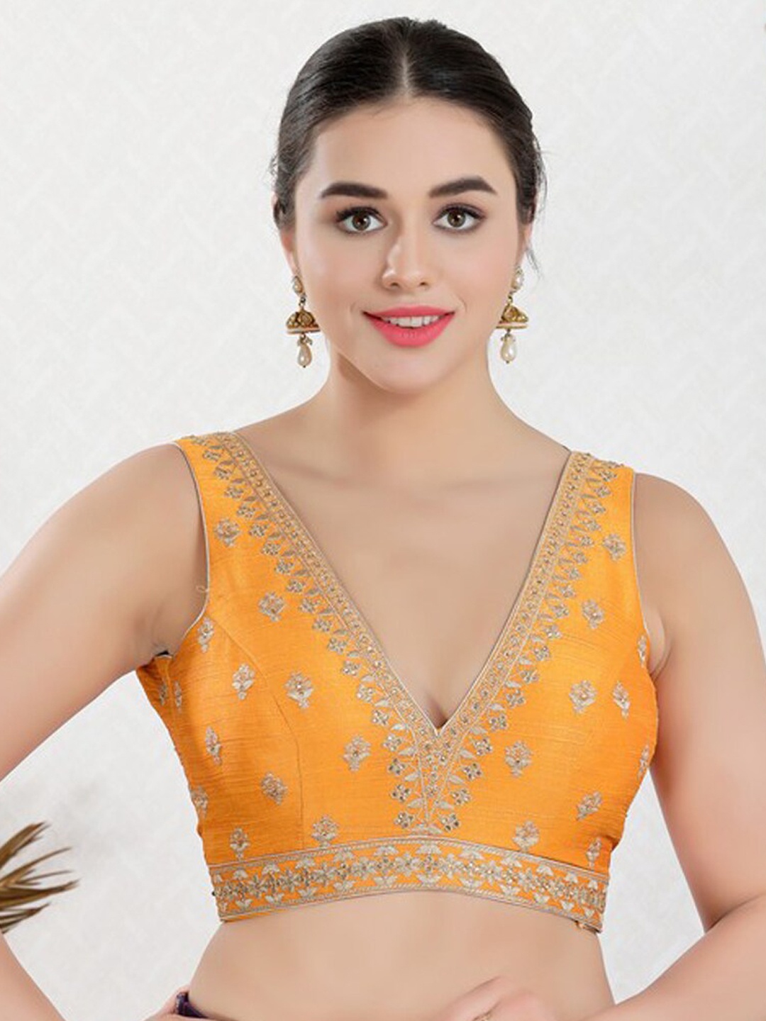 

SALWAR STUDIO Embroidered Saree Blouse, Mustard