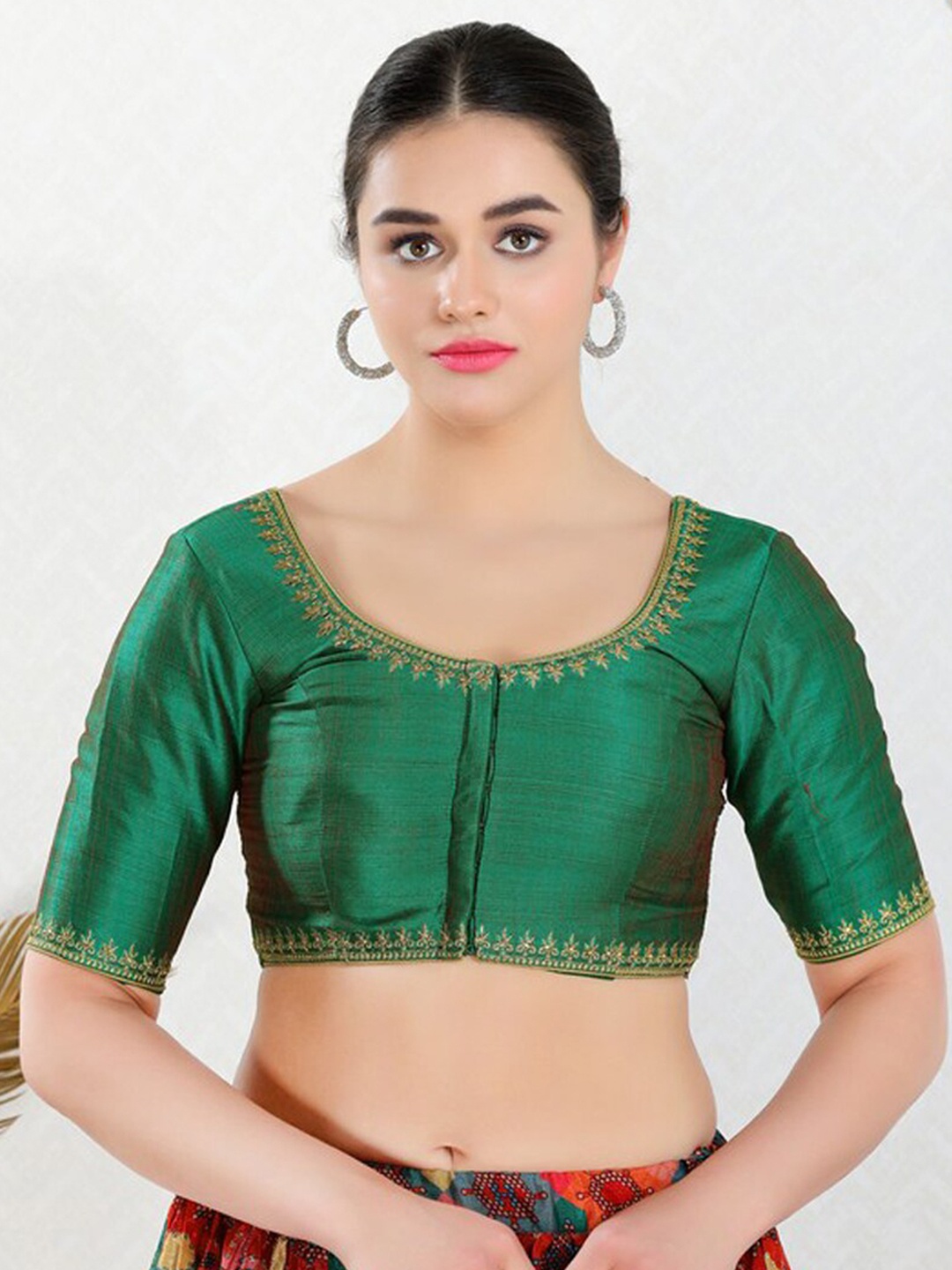 

SALWAR STUDIO Embroidered Saree Blouse, Green