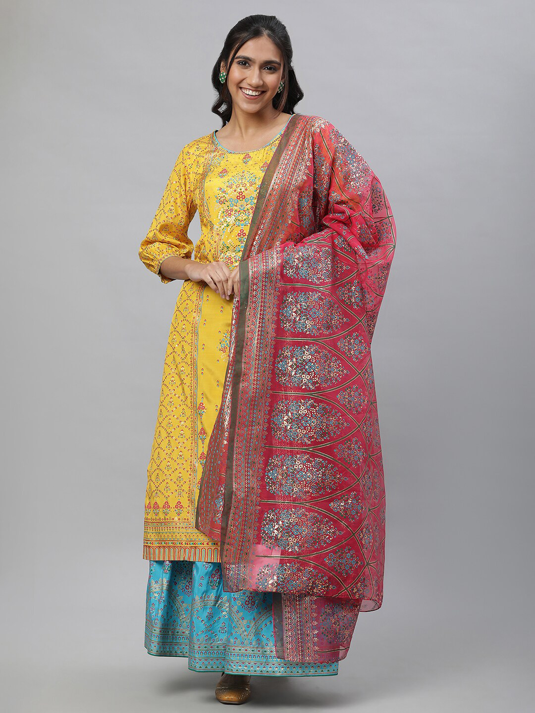 

AURELIA Ethnic Motifs Printed Organza Dupatta, Pink