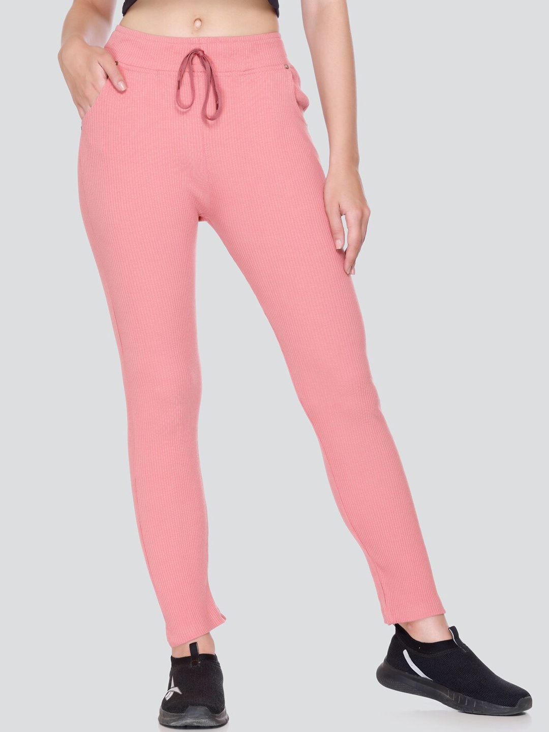 

CUPID Women Slim Fit Mid-Rise Cotton Track Pants, Pink