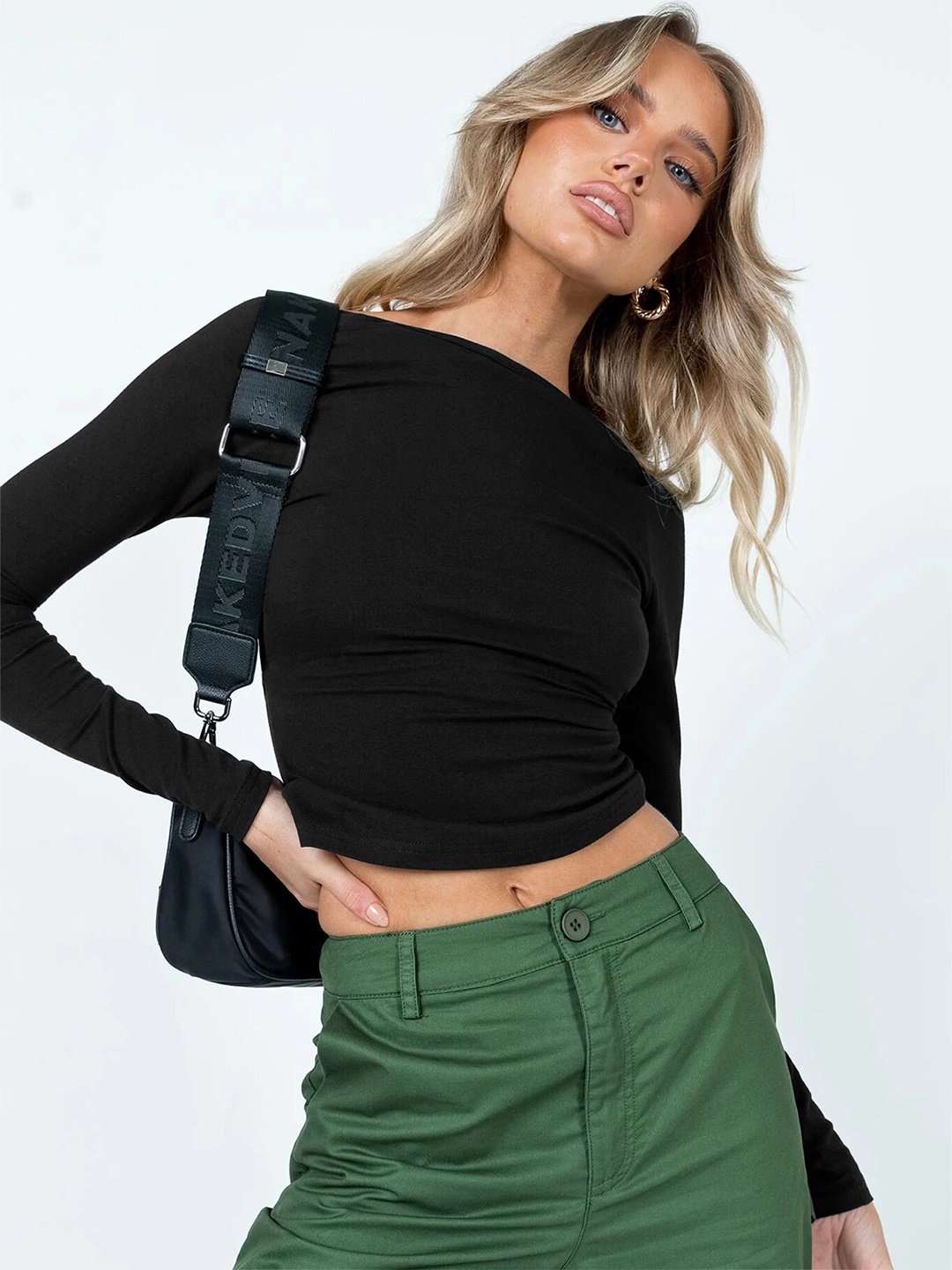 

StyleCast Long Sleeves Styled Back Crop Top, Black