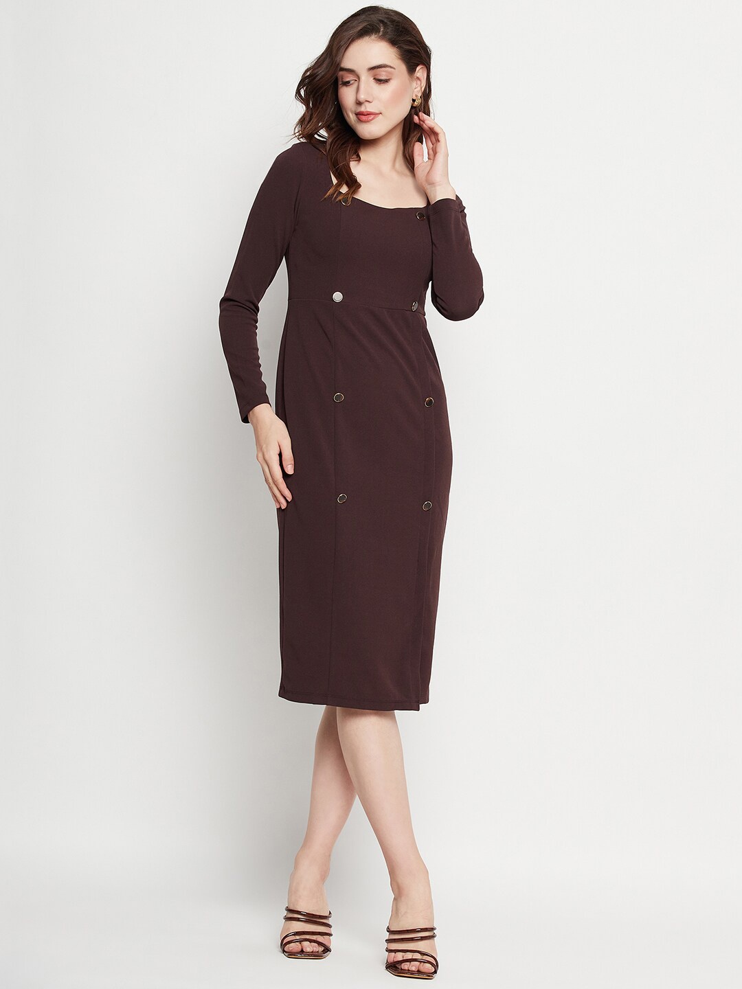 

Madame Square Neck Sheath Dress, Brown