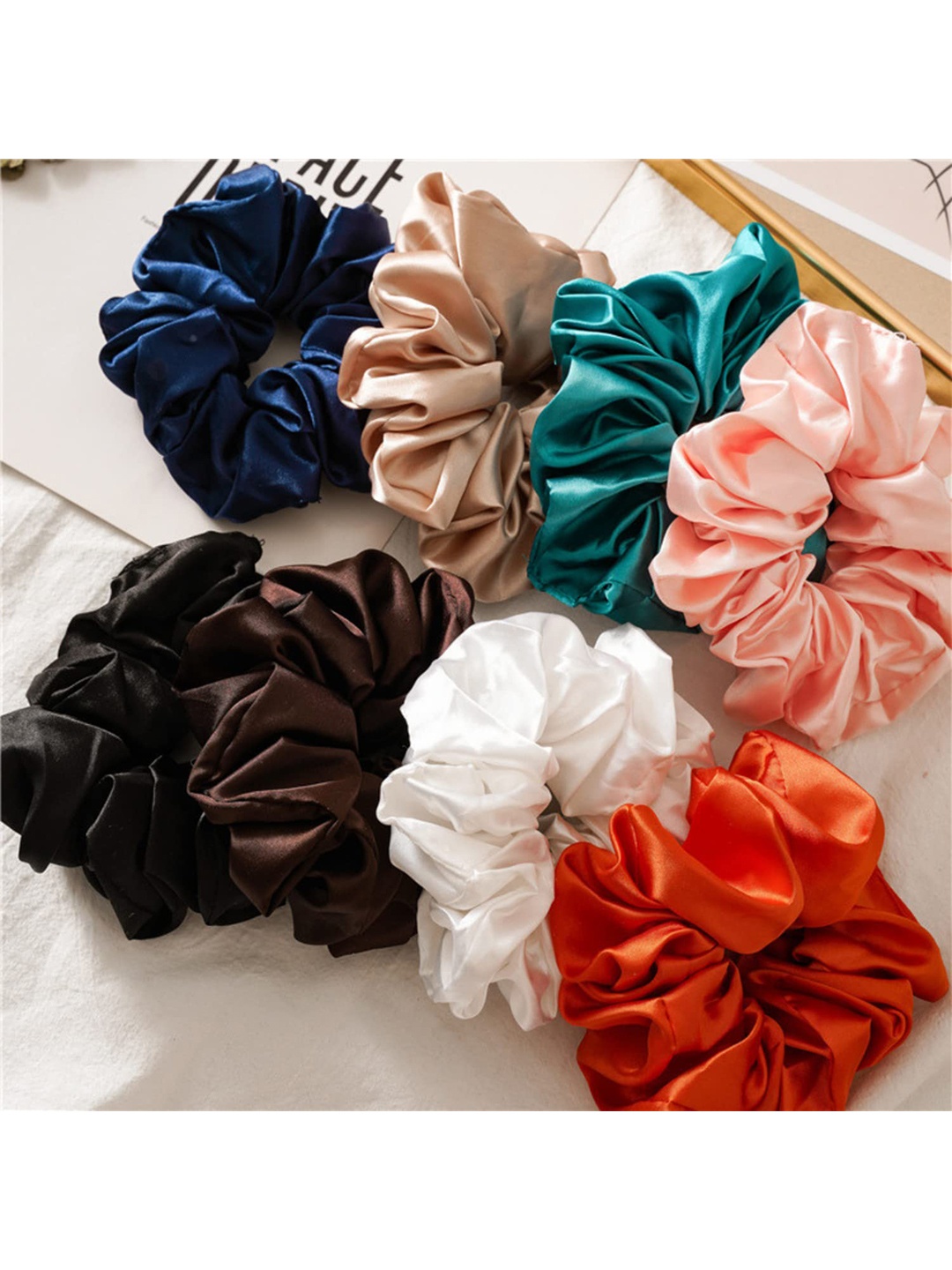 

VAGHBHATT Set of 3 Satin Ponytail Holders, Red