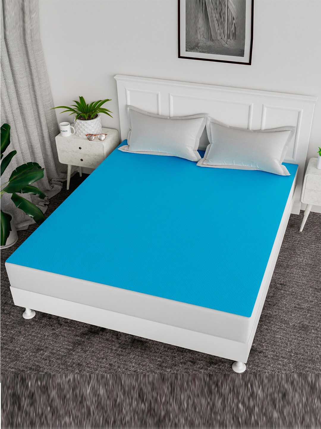 

Kuber Industries Blue Cotton Waterproof Mattress Protector
