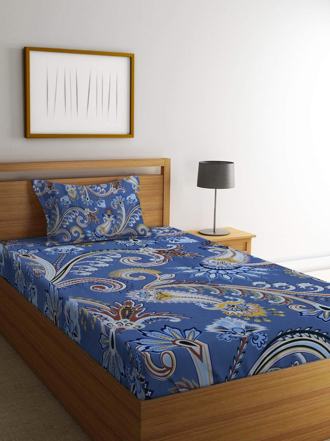 

homewards Blue & White Ethnic Motifs 200 TC Single Bedsheet With 1 Pillow Cover