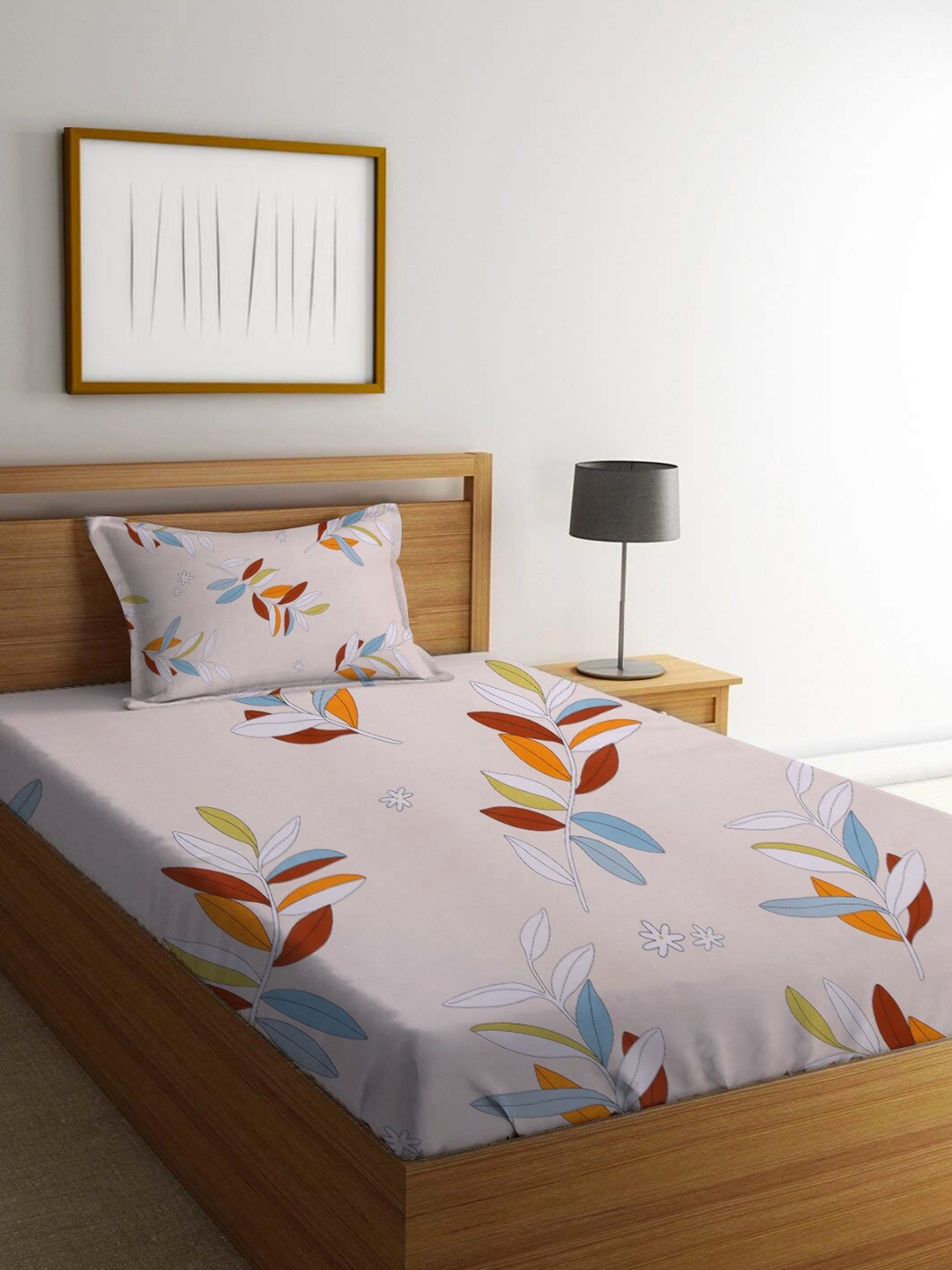 

homewards Pink & Blue Floral Printed 200 TC Single Bedsheet With 1 Pillow Cover