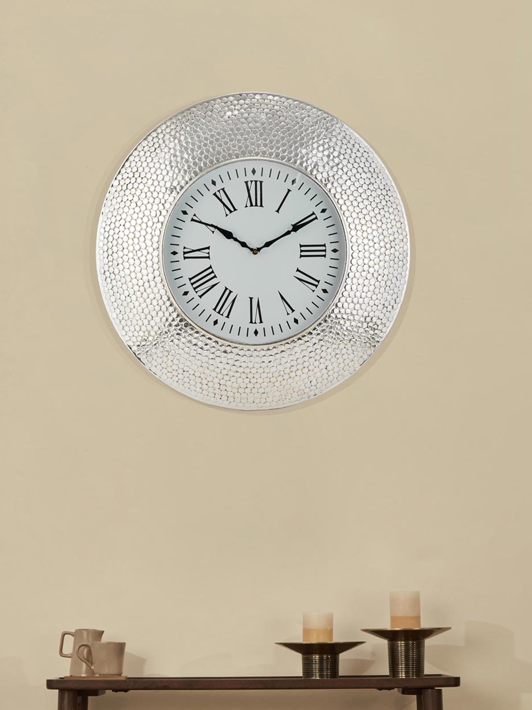 

Fabindia Silver-Toned Textured Contemporary Wall Clock