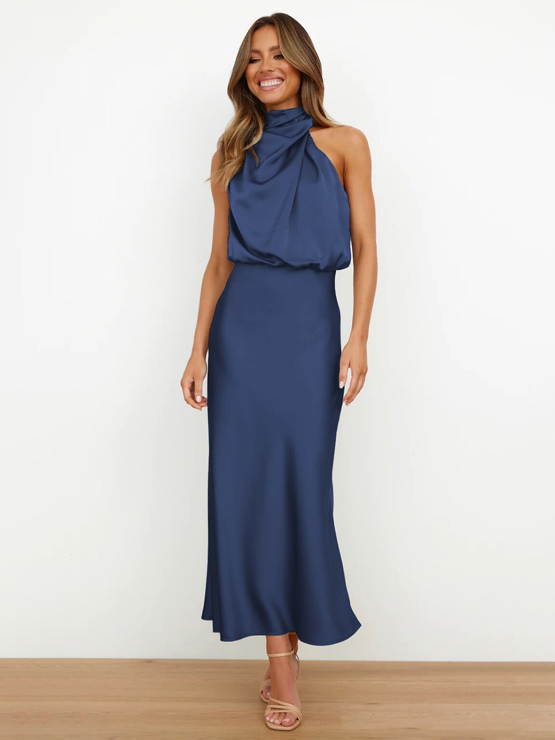 

StyleCast Navy Blue Halter Neck Maxi Dress