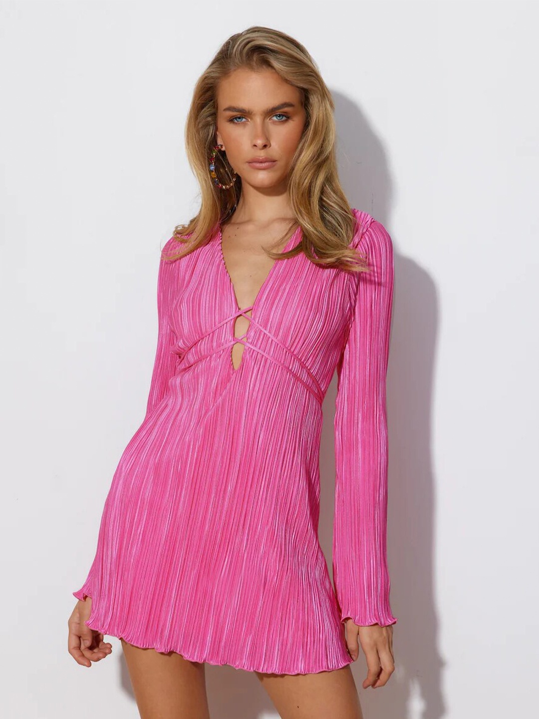 

StyleCast Self Design Cut-Out Detail V-Neck Mini A-Line Dress, Pink
