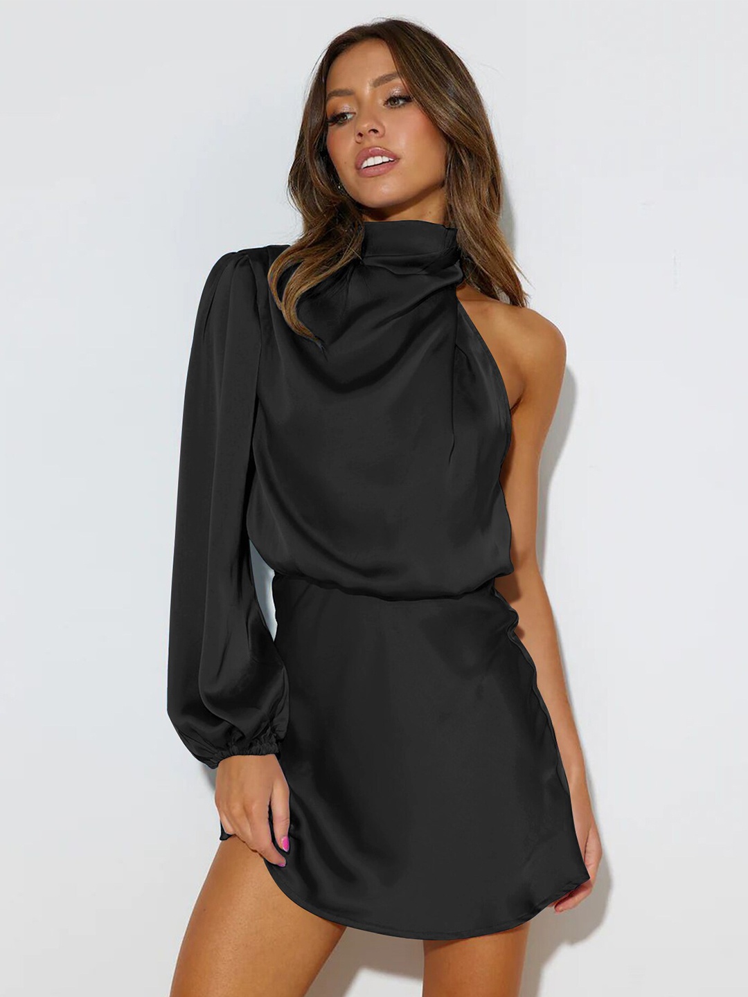 

StyleCast Black One Shoulder Puff Sleeves A-Line Mini Dress