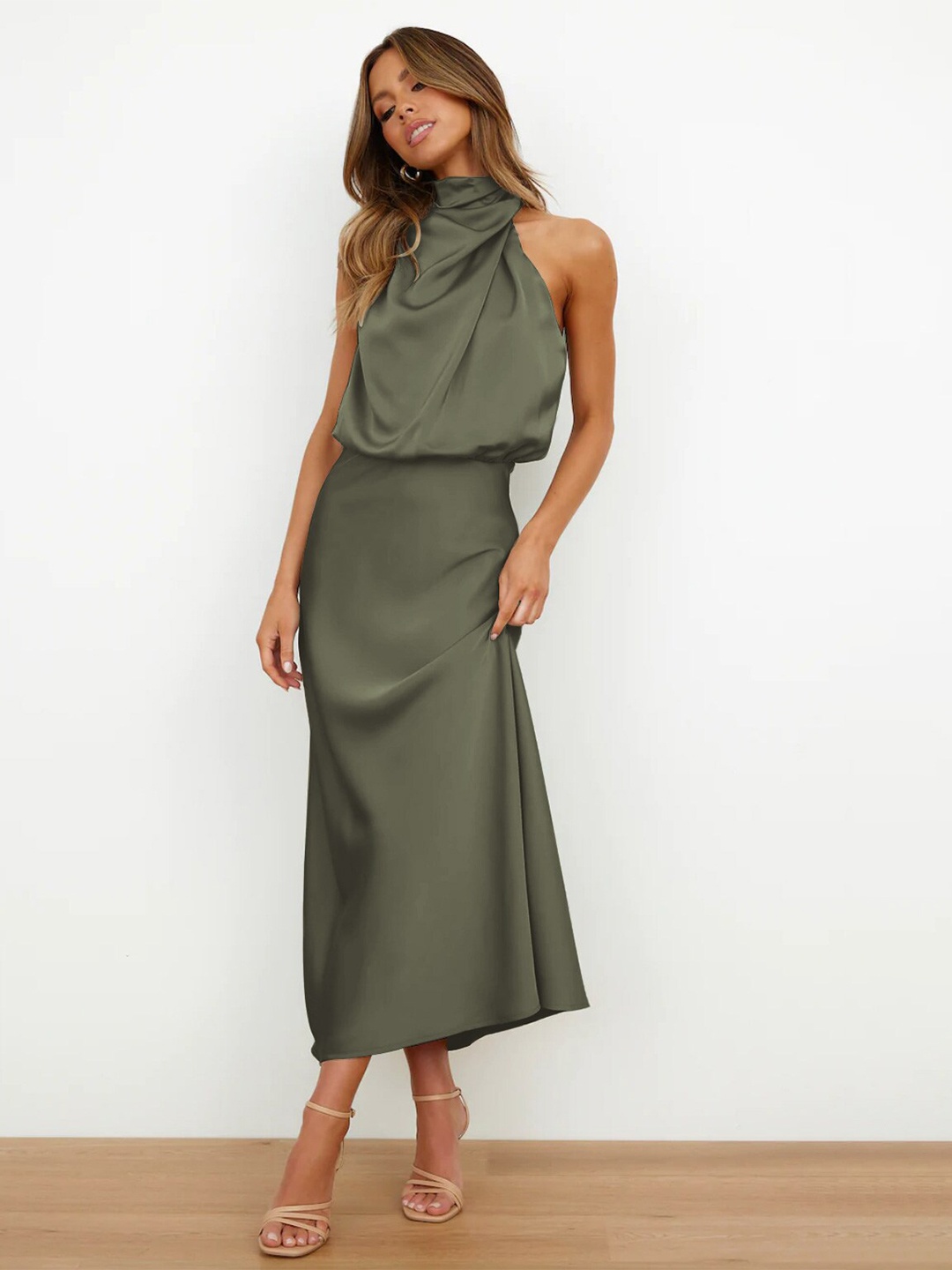 

StyleCast Halter Neck Midi Blouson Dress, Green