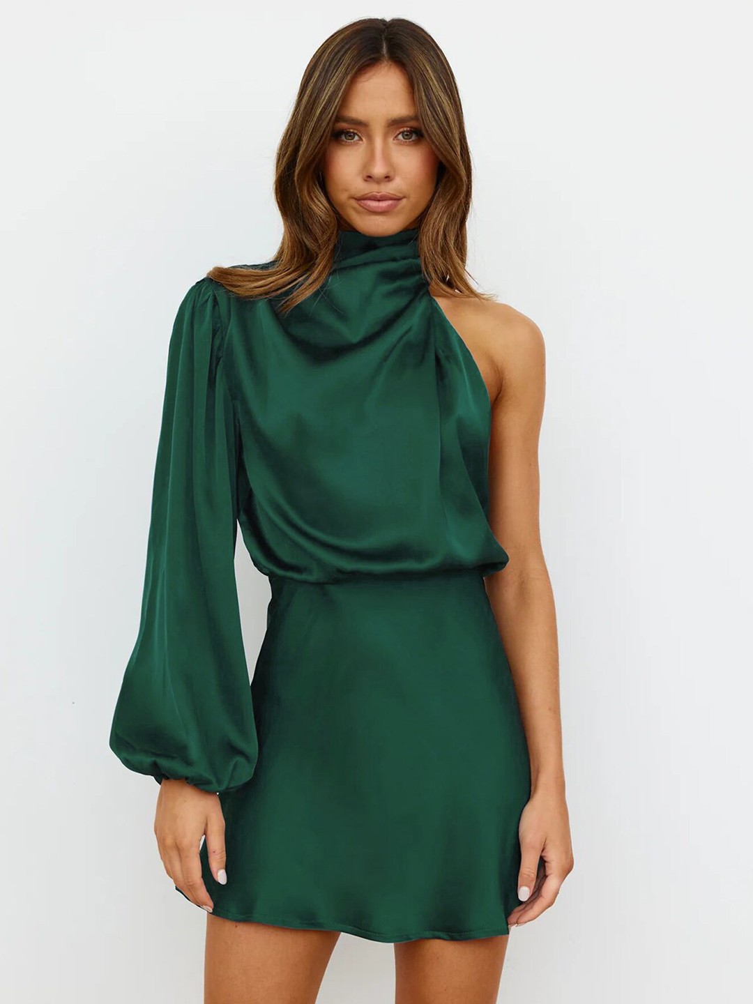 

StyleCast High Neck Puff Sleeves Sheath Mini Dress, Green