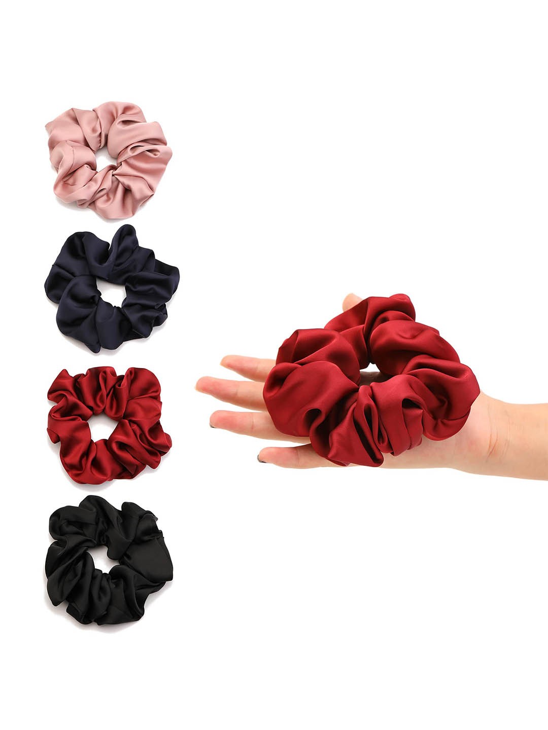 

FIMBUL Women Set of 4 Satin Ponytail Holders, Maroon